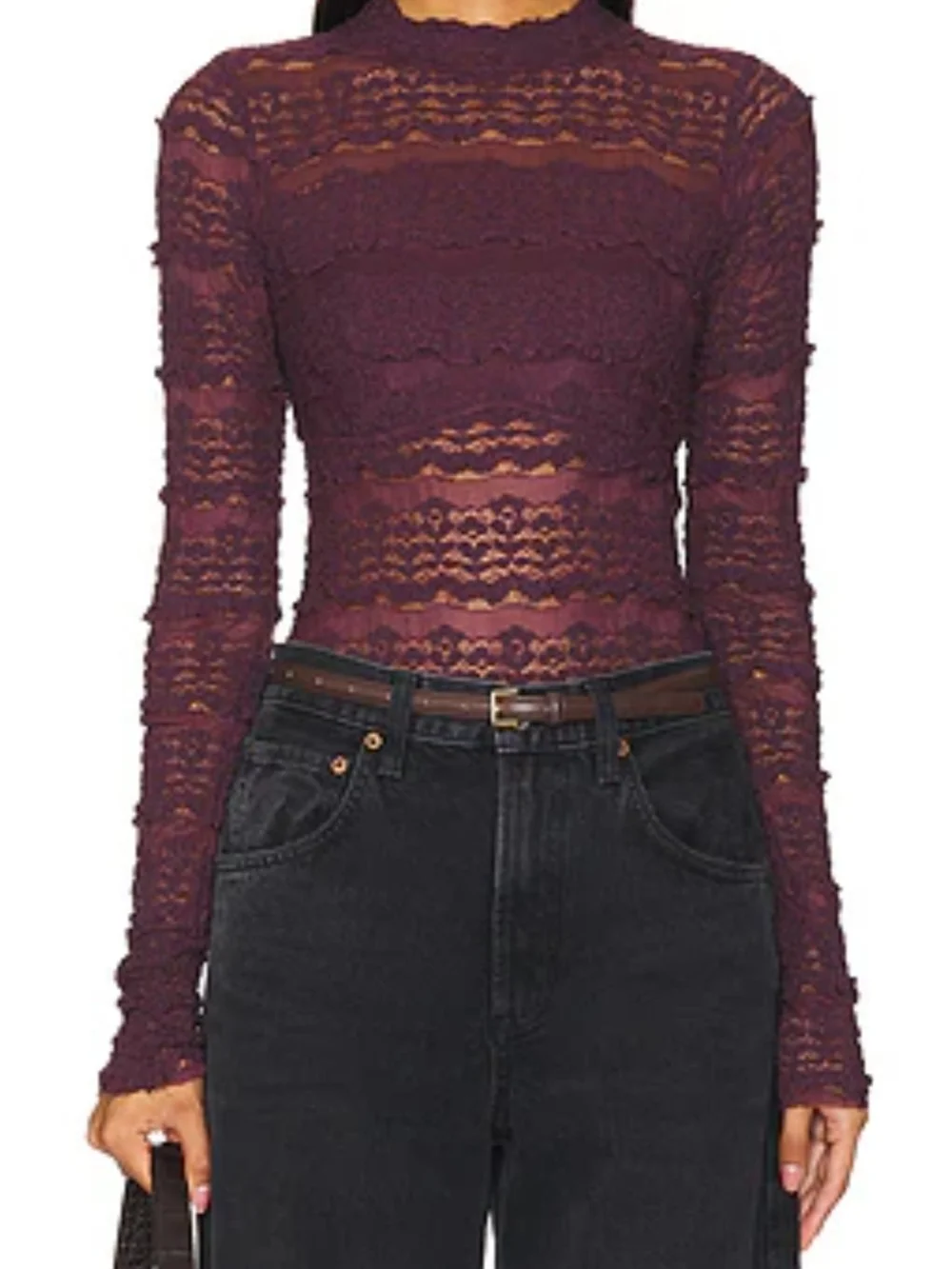 Free People Angelina Bodysuit in Winetasting Sz Med